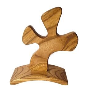 Handcrafted Wooden Cross Sculpture w/ Base Home Chapel Prayer Display